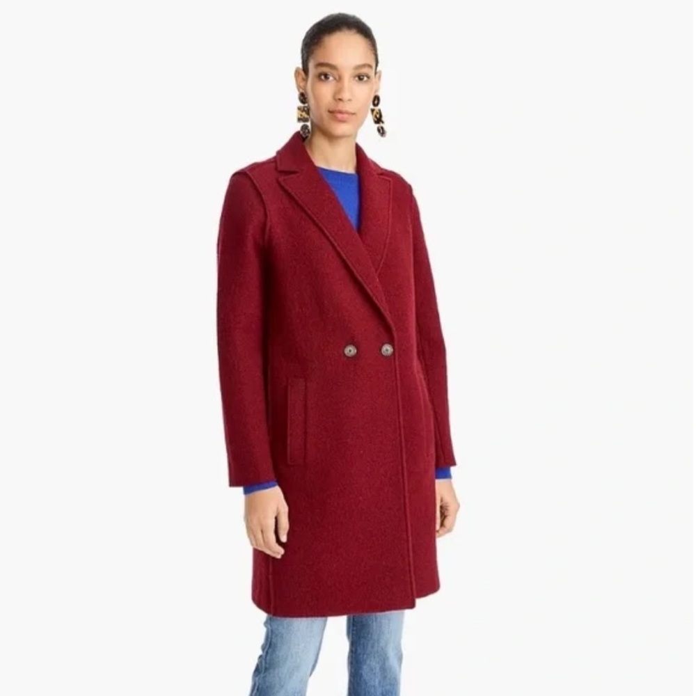 J. Crew Daphne Boiled Wool Crimson Top Coat RARE